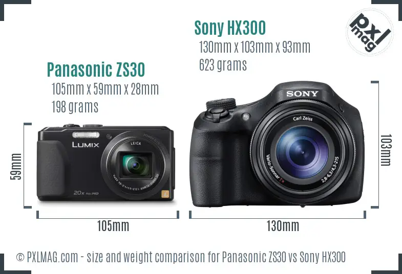 Panasonic ZS30 vs Sony HX300 size comparison