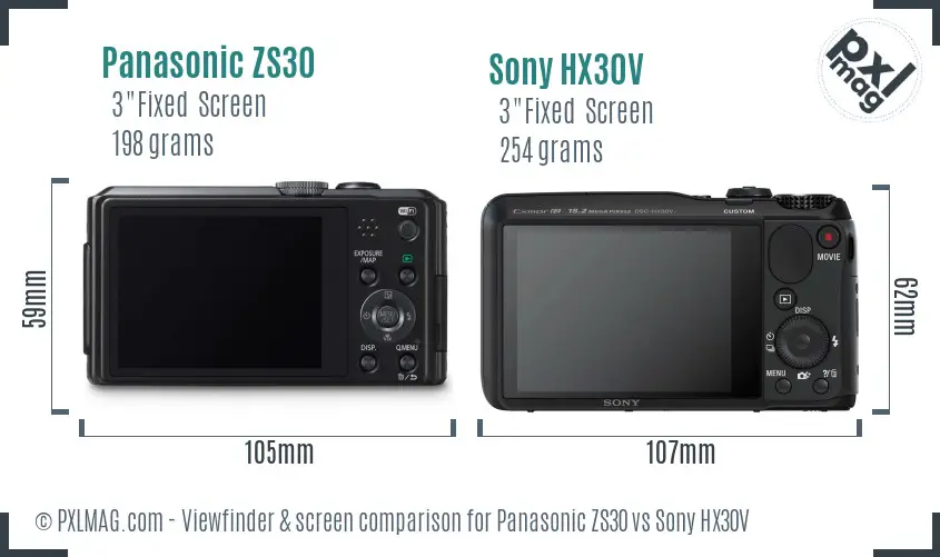 Panasonic ZS30 vs Sony HX30V Screen and Viewfinder comparison