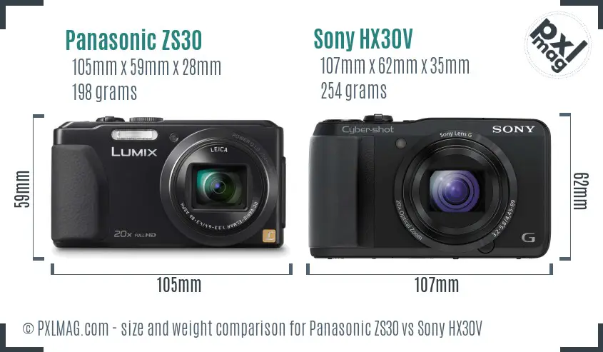 Panasonic ZS30 vs Sony HX30V size comparison