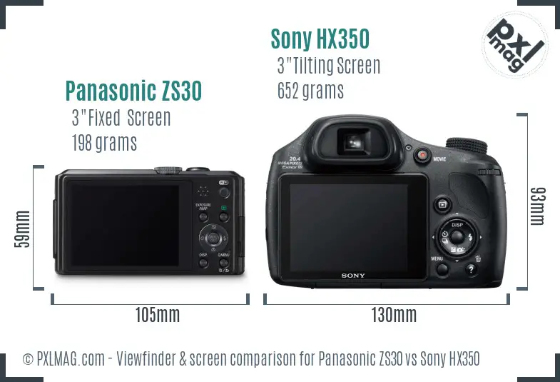 Panasonic ZS30 vs Sony HX350 Screen and Viewfinder comparison