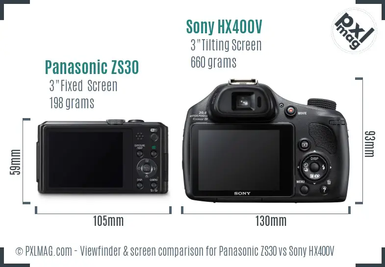 Panasonic ZS30 vs Sony HX400V Screen and Viewfinder comparison