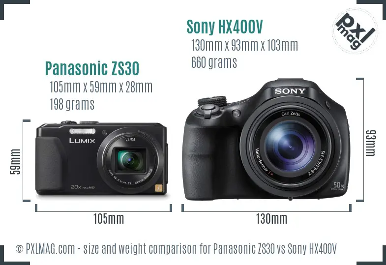 Panasonic ZS30 vs Sony HX400V size comparison