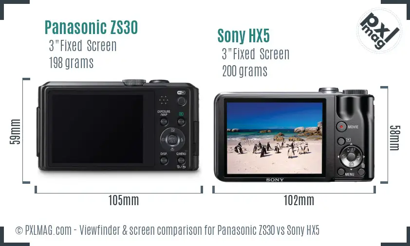 Panasonic ZS30 vs Sony HX5 Screen and Viewfinder comparison