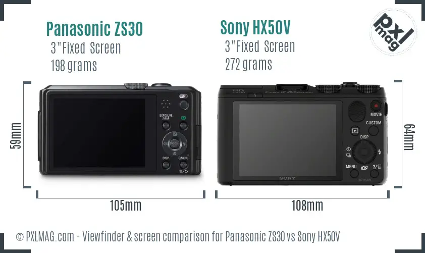 Panasonic ZS30 vs Sony HX50V Screen and Viewfinder comparison