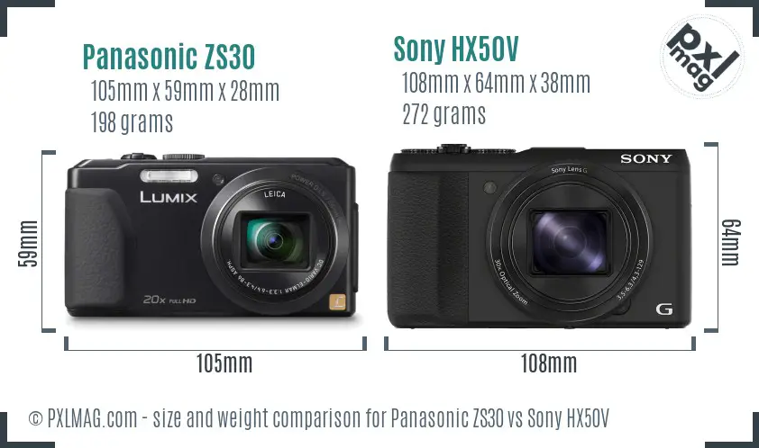 Panasonic ZS30 vs Sony HX50V size comparison