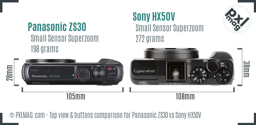 Panasonic ZS30 vs Sony HX50V top view buttons comparison