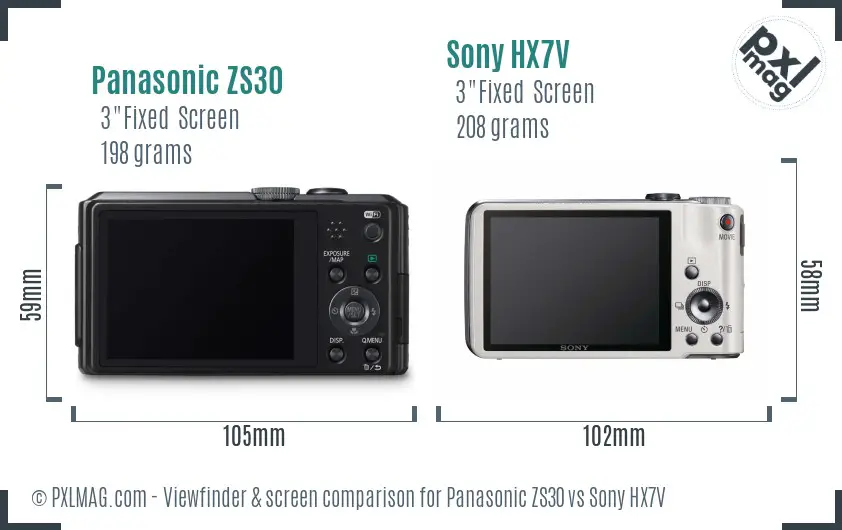 Panasonic ZS30 vs Sony HX7V Screen and Viewfinder comparison