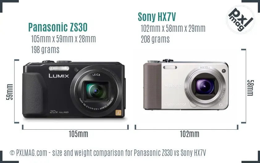 Panasonic ZS30 vs Sony HX7V size comparison