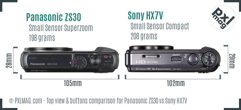 Panasonic ZS30 vs Sony HX7V top view buttons comparison