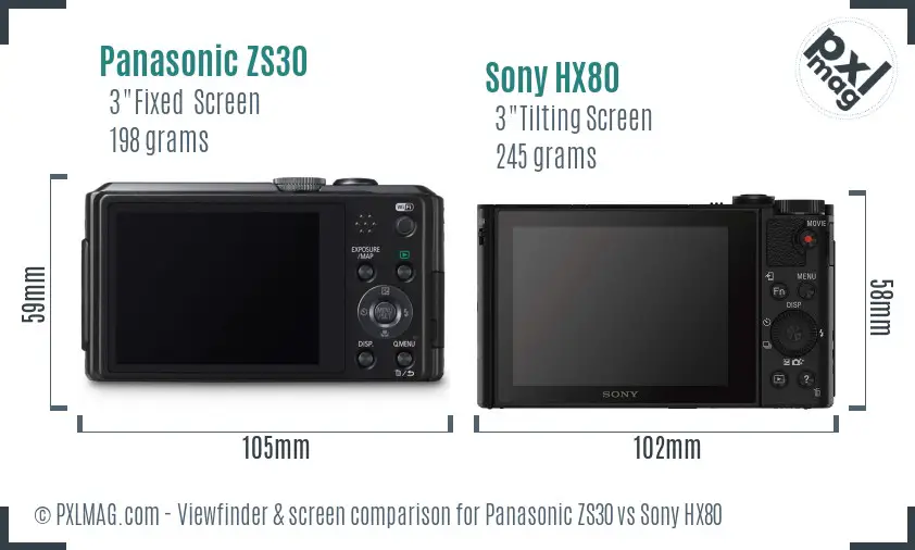 Panasonic ZS30 vs Sony HX80 Screen and Viewfinder comparison