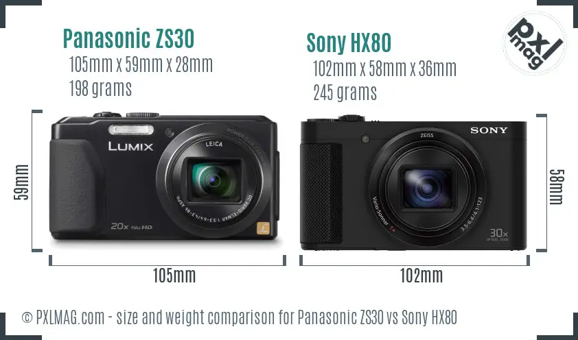 Panasonic ZS30 vs Sony HX80 size comparison