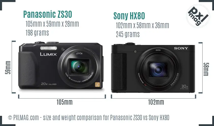 Panasonic ZS30 vs Sony HX80 size comparison Panasonic ZS30 vs Sony HX80 size comparison