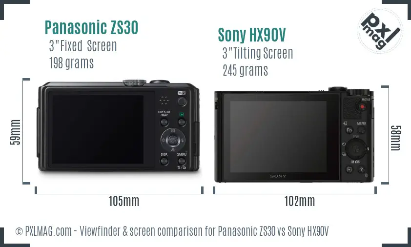 Panasonic ZS30 vs Sony HX90V Screen and Viewfinder comparison
