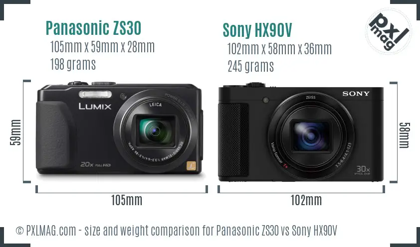 Panasonic ZS30 vs Sony HX90V size comparison