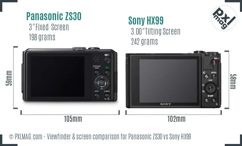 Panasonic ZS30 vs Sony HX99 Screen and Viewfinder comparison
