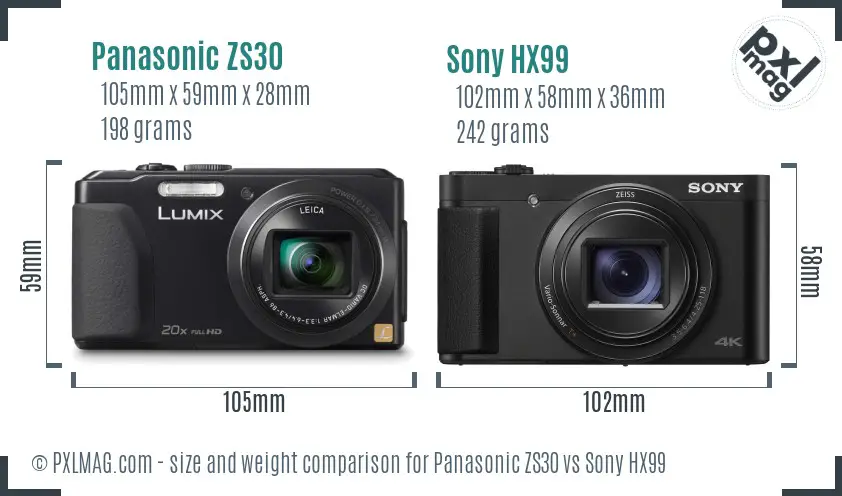 Panasonic ZS30 vs Sony HX99 size comparison
