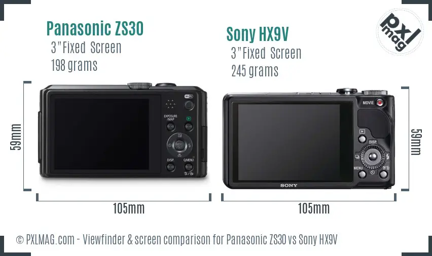 Panasonic ZS30 vs Sony HX9V Screen and Viewfinder comparison