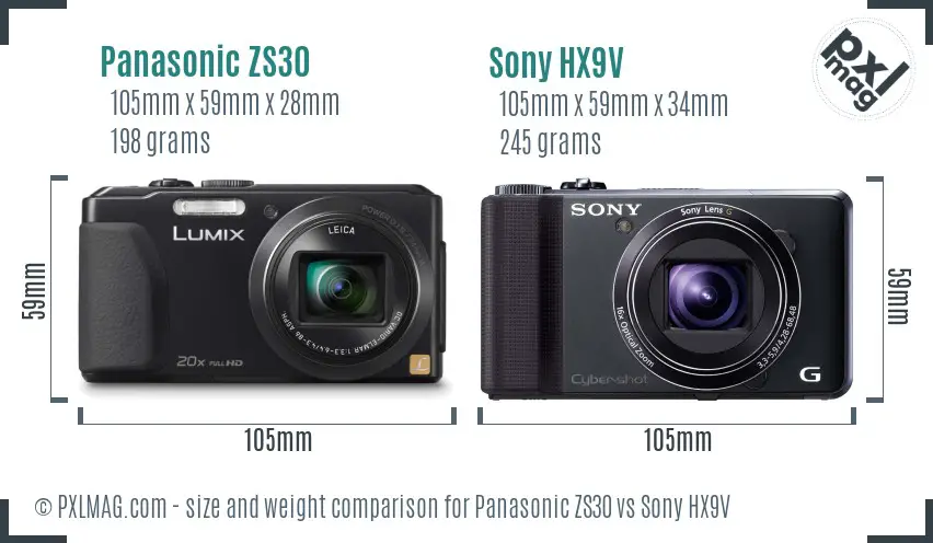 Panasonic ZS30 vs Sony HX9V size comparison