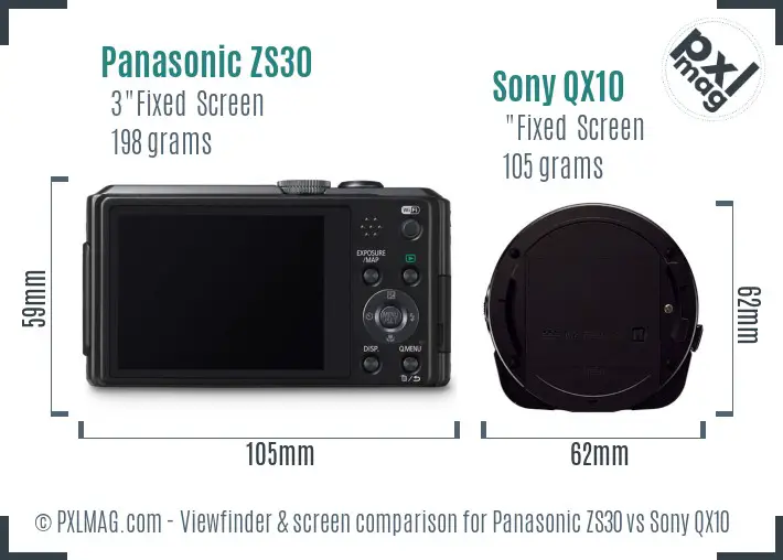 Panasonic ZS30 vs Sony QX10 Screen and Viewfinder comparison