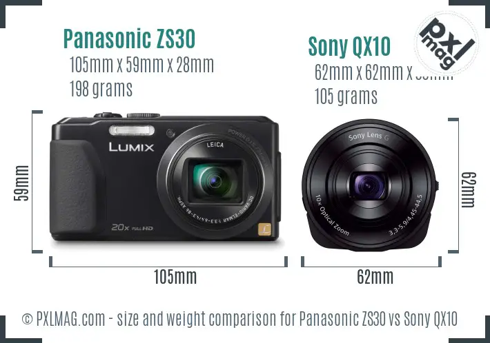 Panasonic ZS30 vs Sony QX10 size comparison