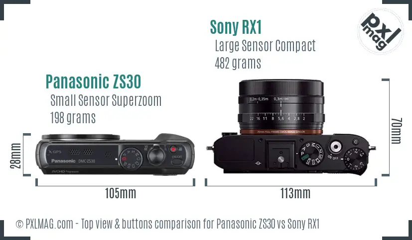 Panasonic ZS30 vs Sony RX1 top view buttons comparison