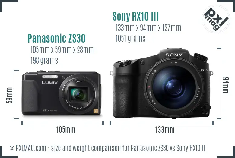 Panasonic ZS30 vs Sony RX10 III size comparison