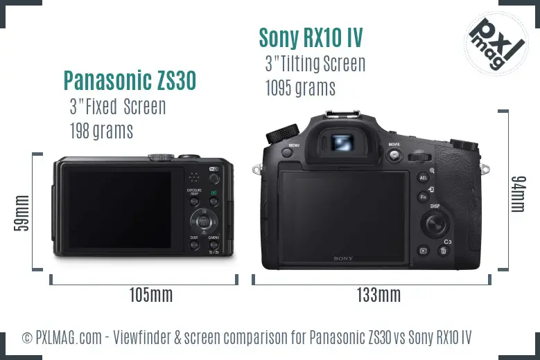 Panasonic ZS30 vs Sony RX10 IV Screen and Viewfinder comparison