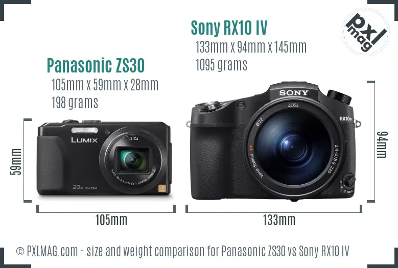 Panasonic ZS30 vs Sony RX10 IV size comparison