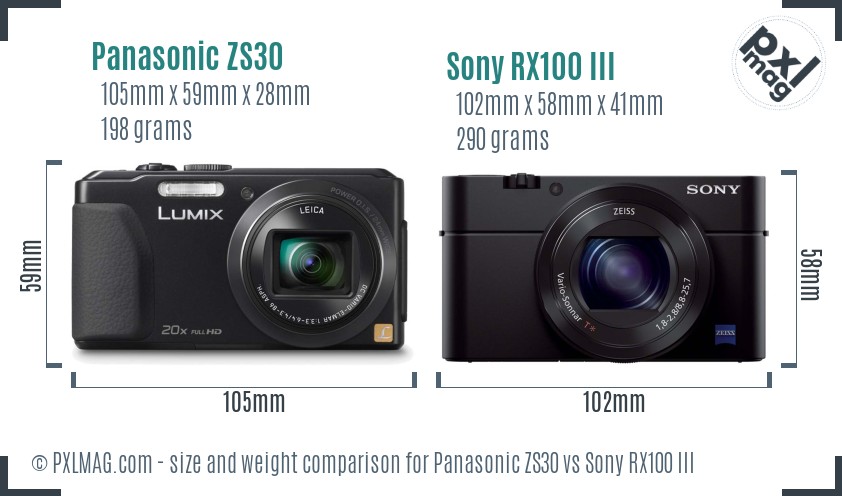 Panasonic ZS30 vs Sony RX100 III size comparison