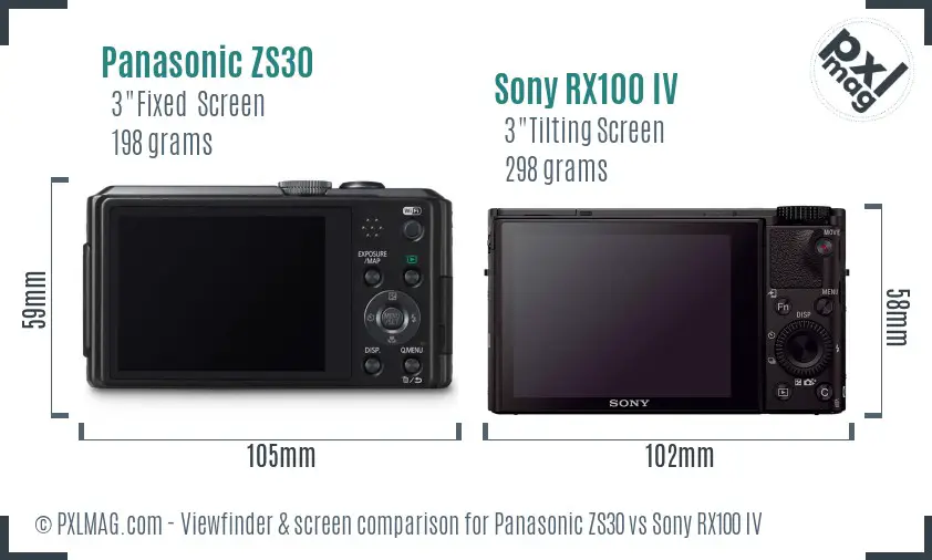 Panasonic ZS30 vs Sony RX100 IV Screen and Viewfinder comparison