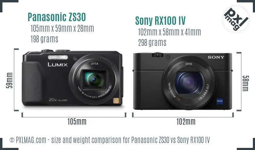 Panasonic ZS30 vs Sony RX100 IV size comparison