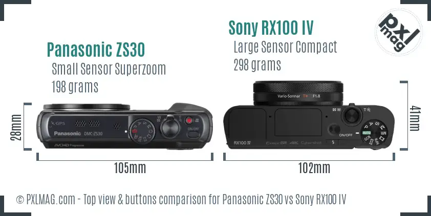 Panasonic ZS30 vs Sony RX100 IV top view buttons comparison