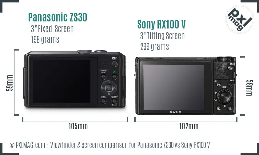 Panasonic ZS30 vs Sony RX100 V Screen and Viewfinder comparison