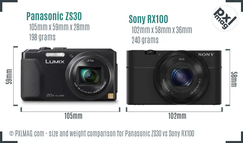 Panasonic ZS30 vs Sony RX100 size comparison