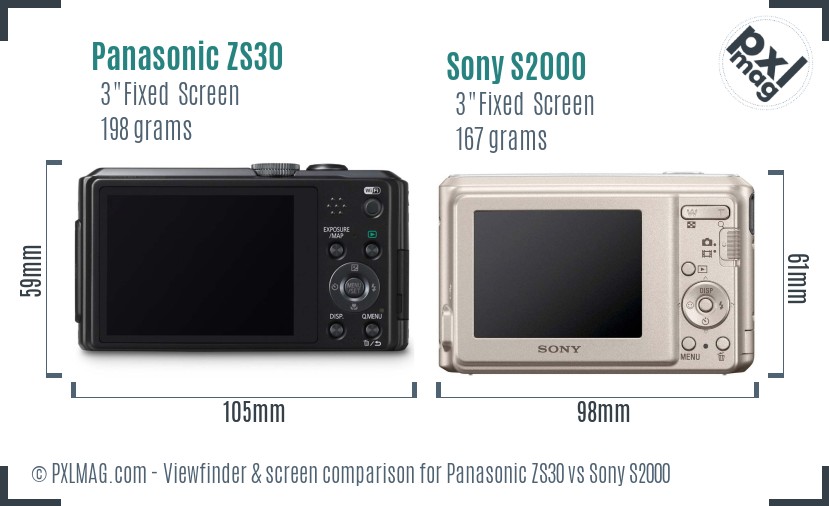 Panasonic ZS30 vs Sony S2000 Screen and Viewfinder comparison