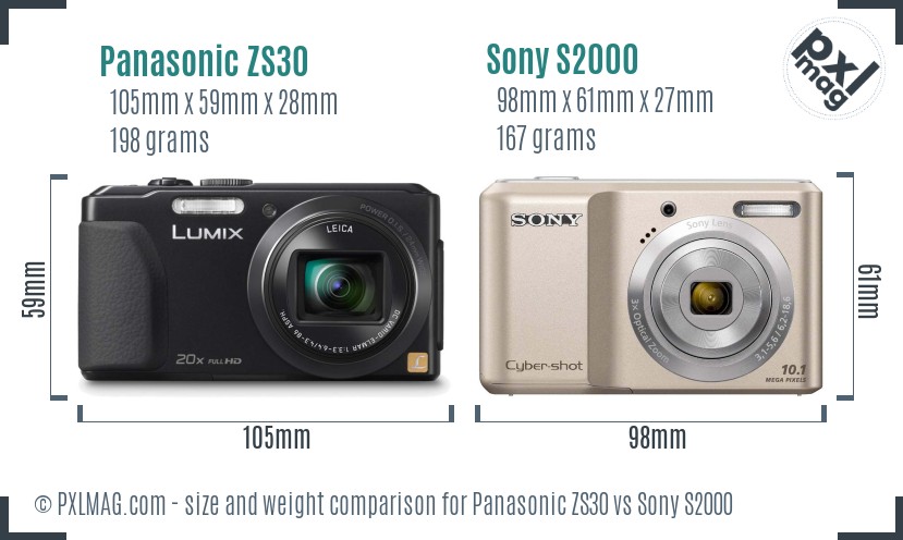 Panasonic ZS30 vs Sony S2000 size comparison