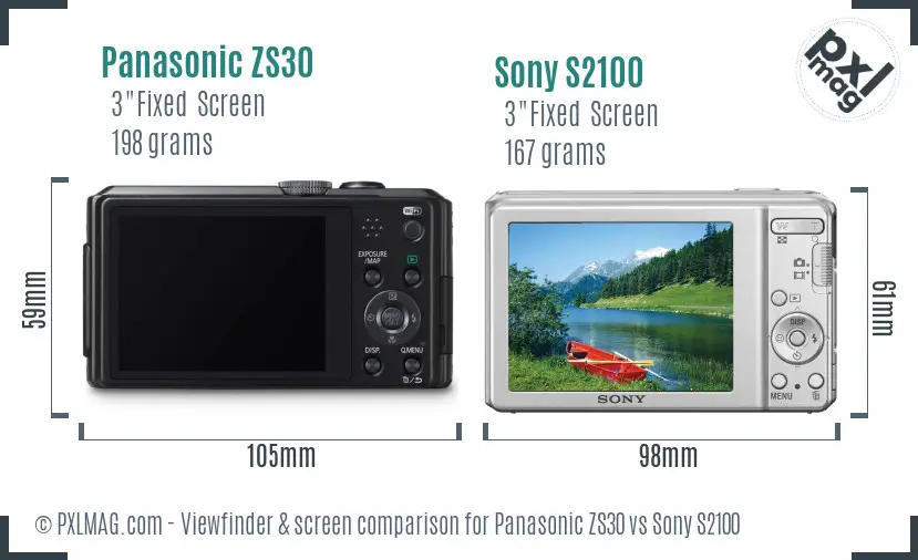 Panasonic ZS30 vs Sony S2100 Screen and Viewfinder comparison