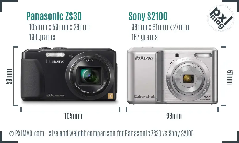 Panasonic ZS30 vs Sony S2100 size comparison