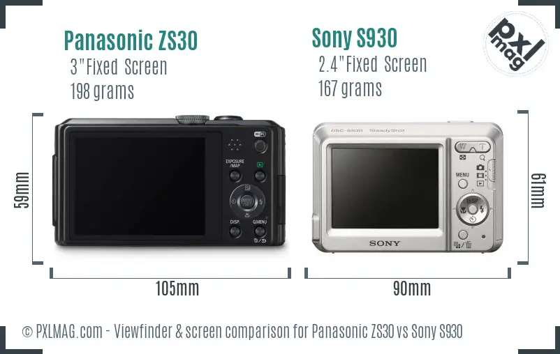 Panasonic ZS30 vs Sony S930 Screen and Viewfinder comparison