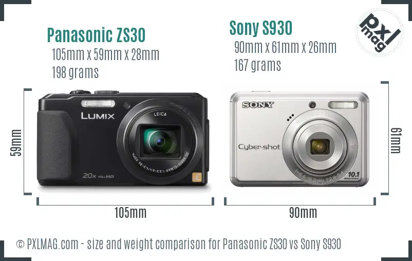 Panasonic ZS30 vs Sony S930 size comparison