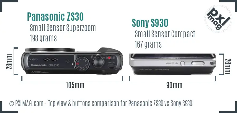 Panasonic ZS30 vs Sony S930 top view buttons comparison