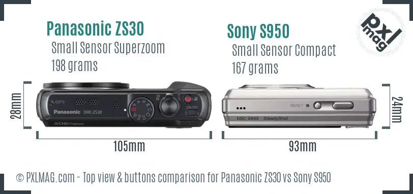 Panasonic ZS30 vs Sony S950 top view buttons comparison Panasonic ZS30 vs Sony S950 top view buttons comparison