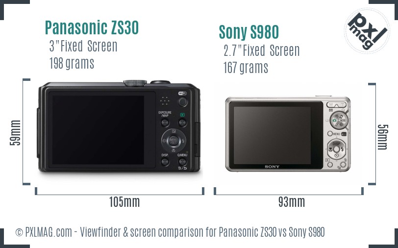 Panasonic ZS30 vs Sony S980 Screen and Viewfinder comparison