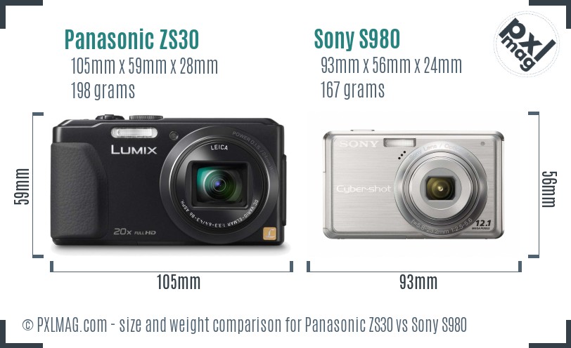 Panasonic ZS30 vs Sony S980 size comparison Panasonic ZS30 vs Sony S980 size comparison