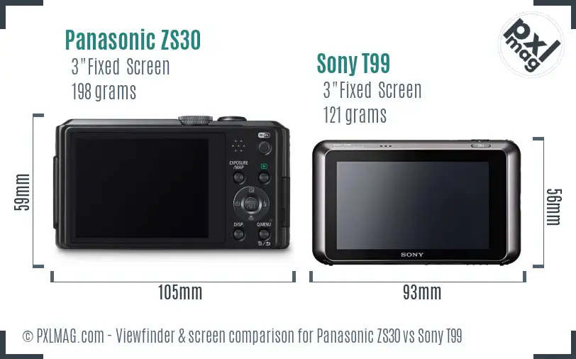 Panasonic ZS30 vs Sony T99 Screen and Viewfinder comparison Panasonic ZS30 vs Sony T99 Screen and Viewfinder comparison