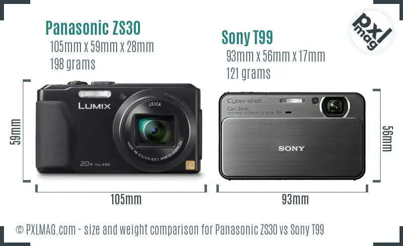 Panasonic ZS30 vs Sony T99 size comparison Panasonic ZS30 vs Sony T99 size comparison