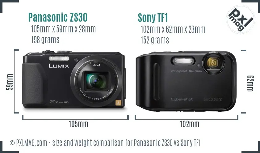 Panasonic ZS30 vs Sony TF1 size comparison