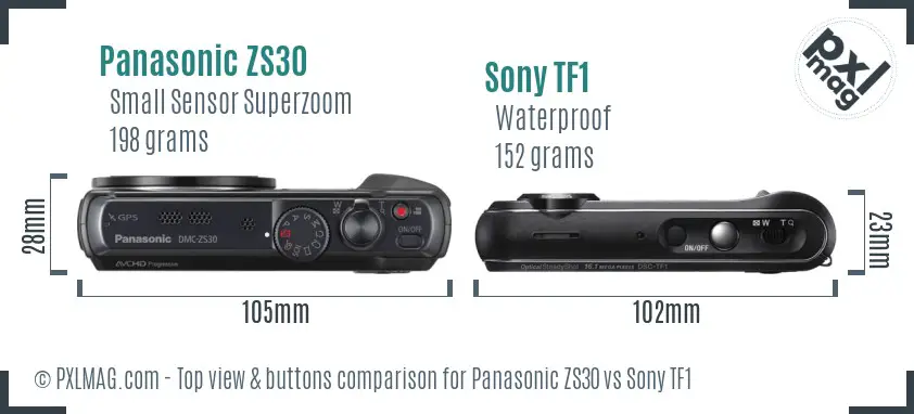 Panasonic ZS30 vs Sony TF1 top view buttons comparison