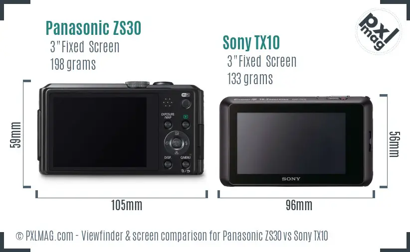 Panasonic ZS30 vs Sony TX10 Screen and Viewfinder comparison
