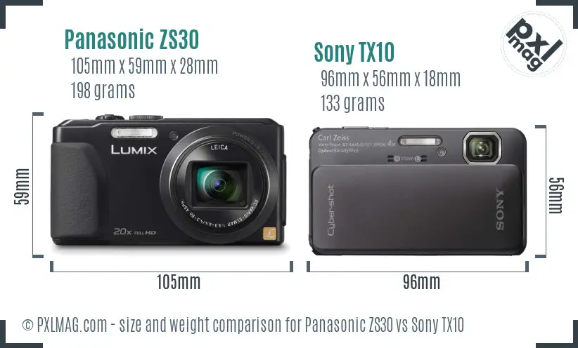 Panasonic ZS30 vs Sony TX10 size comparison